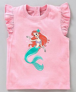 Babyhug Flutter Sleeves Top Mermaid Print - Pink