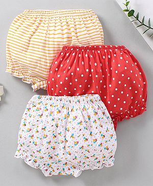 Babyhug Cotton Bloomers Stripes & Polka Dots Print Pack of 3 - Red White