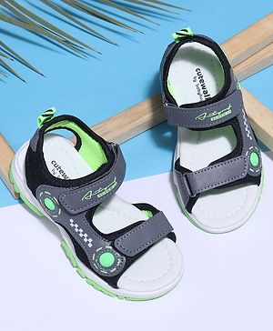 Cute Walk by Babyhug Velcro Sandals Text Print with Applique - Grey