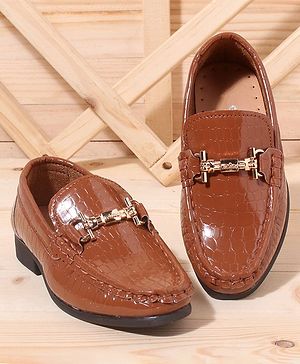 Cute Walk by Babyhug Slip On Formal Shoes Croc Skin Design with Chain Link - Brown
