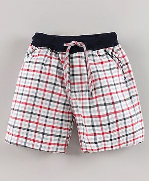 Simply Premium Knee Length Shorts Checks Design - Red