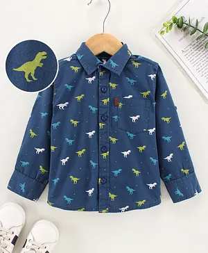 Babyhug Full Sleeves Shirt Dinosaur Print - Blue