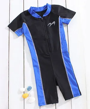 Mitushi Half Sleeves Legged Swimsuit - Royal Blue Black