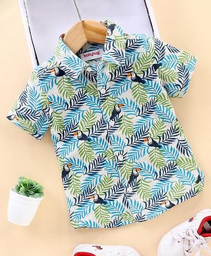 Babyhug Half Sleeve Cotton Knitted Shirt Printed - Blue