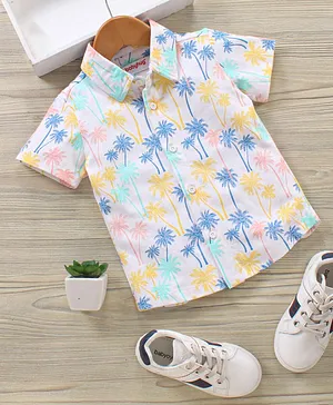 Babyhug Half Sleeves Shirt Coconut Tree Print - White