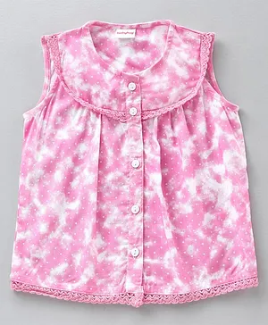 Babyhug Sleeveless Printed Top With Frill Detailing - Pink