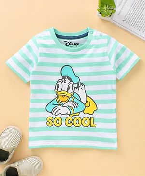 Babyhug Half Sleeves Striped T-Shirt Donald Duck Print - White Green