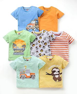 Babyhug Half Sleeves T-Shirts Multi Print Pack of 7 - Multicolor