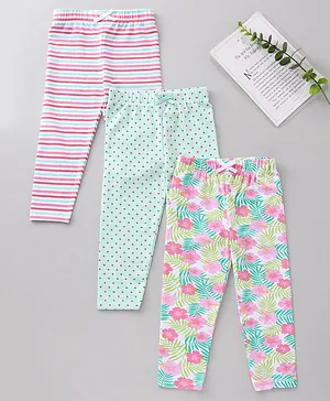 Babyhug Knit Full Length Leggings Floral Stripes & Polka Dots Pack of 3 - Multicolor