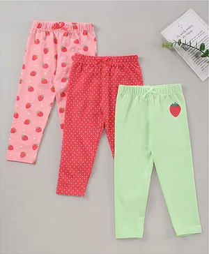 Babyhug Full Length Leggings Strawberry Print Pack of 3 - Pink Green