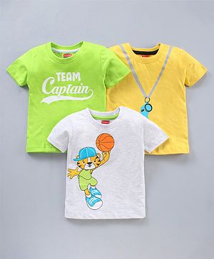 Babyhug Half Sleeves Cotton T-Shirts Placement Print Pack of 3- Multicolor