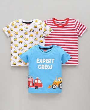 Babyhug Cotton Half Sleeves T-Shirt Printed Pack of 3 - Red White Blue