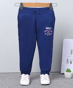 Babyhug Knit Full Length Lounge Pant Text Print - Navy