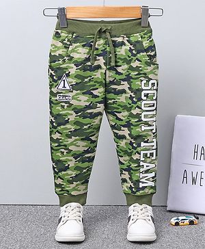 Babyhug Full Length Knit Lounge Pants Camouflage Print - Green