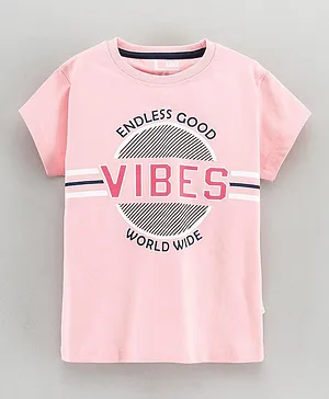 GRO Half Sleeves Top Text Print - Light Pink