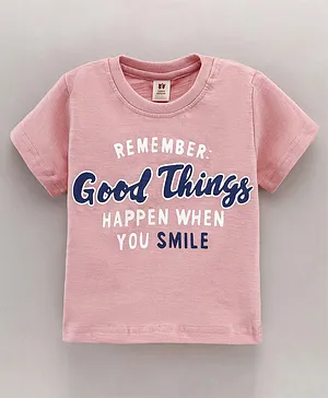 ToffyHouse Half Sleeves Cotton T-shirt Text Print - Pink