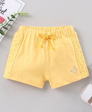 Babyhug Cotton Shorts Butterfly Print - Yellow