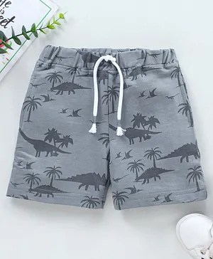 Babyhug Cotton Shorts Dino Print - Dark Grey