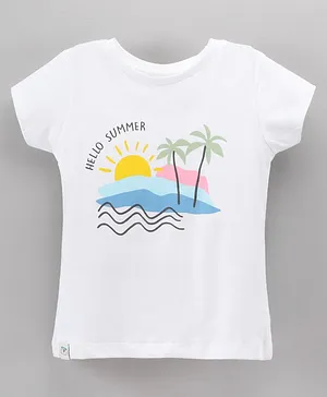 Ollypop Half Sleeves T-Shirt Sea Print - White