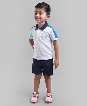 Babyoye Half Sleeves T-Shirts & Denim Shorts Set - Blue White
