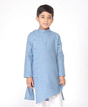 Tabard Full Sleeves All Over Printed Ethnic Kurta - Blue