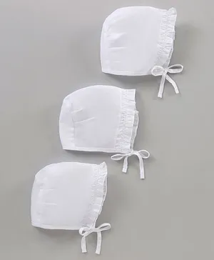 Babyhug 100% Cotton Solid Cap Pack of 3 White- Diameter 9.5 cm