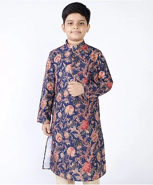 Tabard Full Sleeves Floral Print Ethnic Kurta - Blue