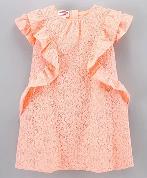 Under Fourteen Only Frill Sleeves Lace Detail Dress - Peach
