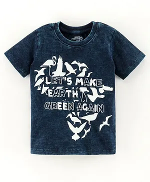 Under Fourteen Only Let's Make Earth Green Again Print Half Sleeves T Shirt - Navy Blue