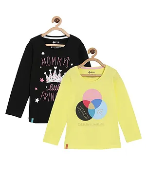 3PIN Pack of 2 Full Sleeves Mommy's Princess Printed Tee - Yellow & Black
