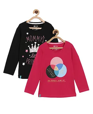 3PIN Pack Of 2 Full Sleeves Mommys Princess Printed Tee - Black Pink