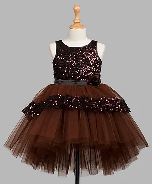 Toy Balloon Sleeveless Sequined Hi-Low Dress - Brown