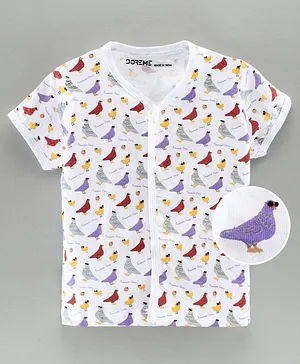 Doreme Half Sleeves Cotton Vest Birdy Print - Purple