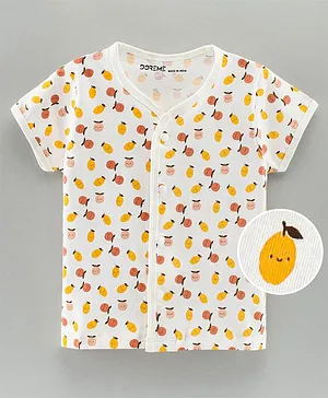 Doreme Half Sleeves Cotton Vest Fruit Print - Yellow