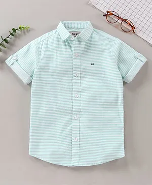 Jash Kids Half Sleeves Cotton Striped Shirt - Aqua Blue