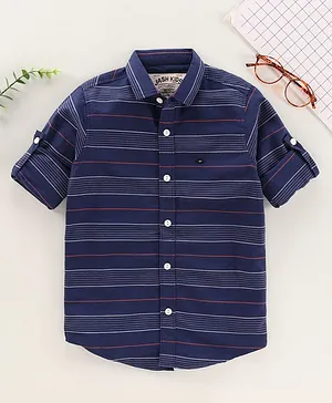 JASH KIDS Cotton Full Sleeves Striped Shirt - Navy Blue