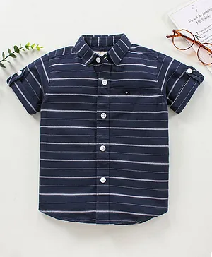 Jash Kids Half Sleeves Cotton Striped Shirt - Navy Blue