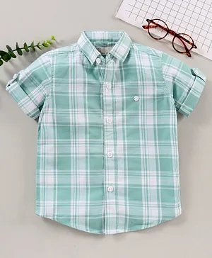 Jash Kids Half Sleeves Checks Shirt - Sea Green