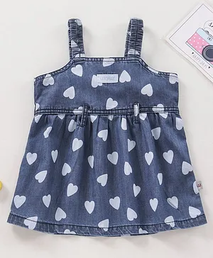 WOW Clothes Sleeveless Knee Length Frock Heart Print - Blue