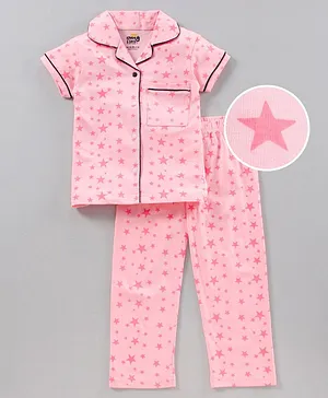 Kandyfloss by Amul Half Sleeves Night Suit Star Print - Light Pink