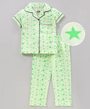 Kandyfloss by Amul Half Sleeves Night Suit Star Print - Green