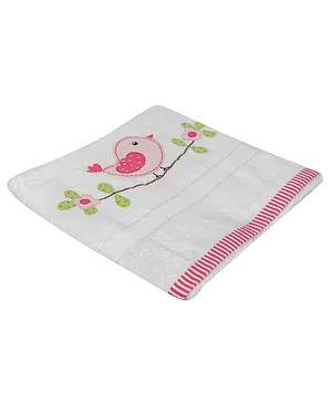 Polkas & Stripes Bath Towel Bird Design - White