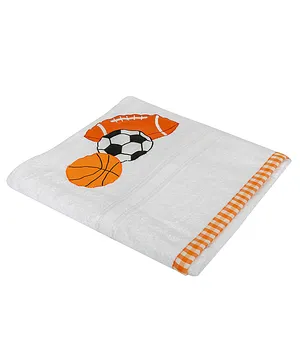 Polkas & Stripes Bath Towel Football Basketball Design - White