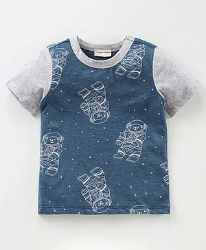 CrayonFlakes Half Sleeves Astronaut Print Tee - Blue