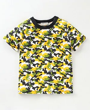 CrayonFlakes Half Sleeves Camouflage Printed Tee - Yellow & Green