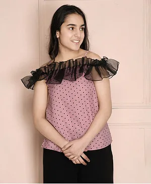 Lilpicks Couture Short Sleeves Polka Dots Print Top - Purple