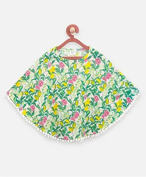 Lilpicks Couture Full Sleeves Floral Print Poncho Top - Green
