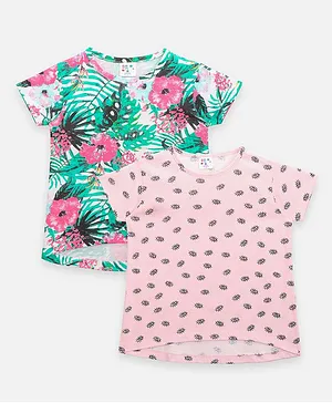 Lilpicks Couture Pack Of 2 Half Sleeves Floral Print Tops - Pink & Green