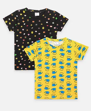 Lilpicks Couture Pack Of 2 Half Sleeves Kettle Print Tees - Yellow & Black