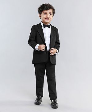 Babyhug Full Sleeves 3 Piece Party Suit With Bow - Black
